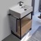 Console Sink Vanity With Ceramic Sink and Natural Brown Oak Drawer